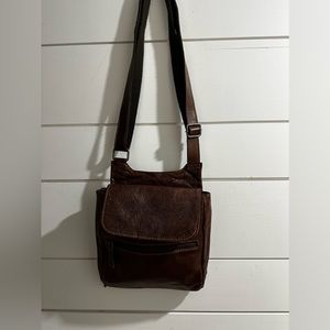 Jack Georges Voyager Leather Crossbody Brown Tooled Boho Embossed Floral